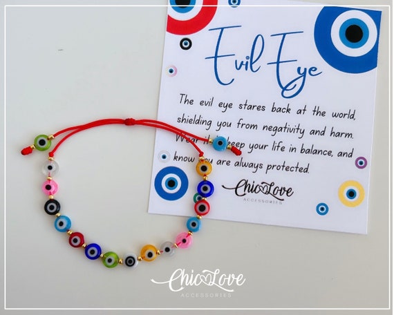 Vibrant Protection – Red String Amulet with Multicolor Evil Eyes