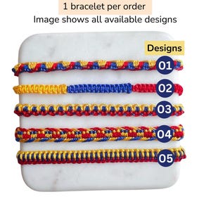 Handmade Macrame Colombian Flag Bracelet, Yellow Blue Red, Adjustable Nylon Cord