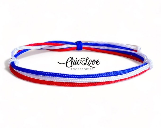 A Subtle Tribute to Freedom – Handcrafted Bracelet in the Colors of the American Flag.