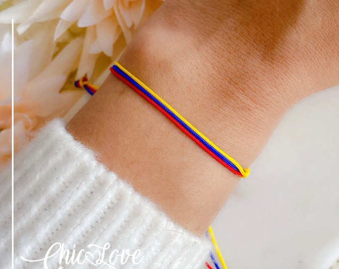 Handmade Colombian Flag Bracelet: Yellow, Blue, and Red Nylon Thread