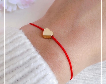 Red String Bracelet – Heart Charm Bracelet – Protection Jewelry – Kabbalah Bracelet – Minimalist Cord Bracelet – Gift for Her