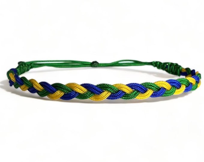 Brazilian Flag Nylon Braid Bracelet - Brazil Colors - 6.5 Inch