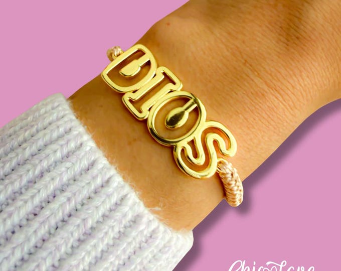 Faith Bracelet – 18K Gold Plated “DIOS” Charm | Cross Detail | Adjustable Cord