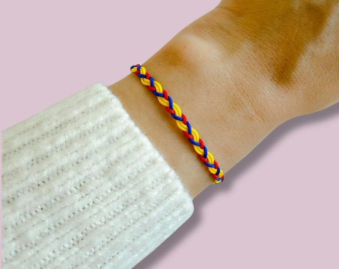 Colombian Flag Bracelet, Braided Nylon Thread Bracelet Yellow Blue Red, Handmade Adjustable Friendship