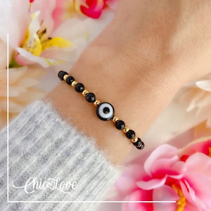 Black Obsidian Bead Bracelet, Obsidian Bracelet, Protection Bracelet, Turkish Eye Bracelet, Nazar Wristband, Evil Eye Woman Bracelet.