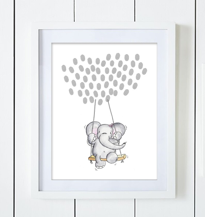 Elephant on a Swing Guest Book Alternative for Fingerprints Boy Girl Baby Shower Birthday Wedding Instant Download Digital File Printable