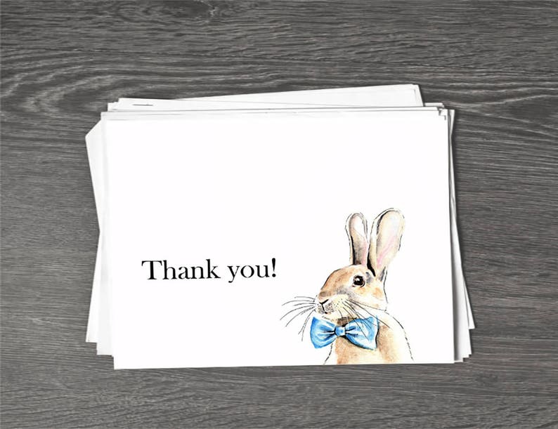 Set of Blue Bunny Thank You Cards /& Envelopes