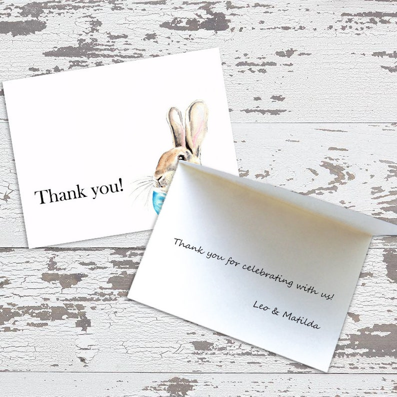 Set of Blue Bunny Thank You Cards /& Envelopes