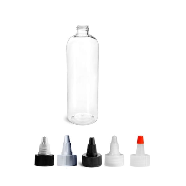 16 Oz Clear Cosmo Round Bottles with Twist Caps, PET Plastic Empty Refillable BPA-Free (Pack of 10)
