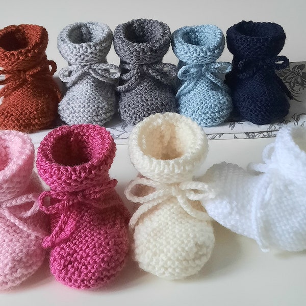 Chaussons bébé, CHOIX DU COLORIS, bébé, cadeau de naissance, tenue de naissance, blanc, écru, bleu, gris, rose, marron, laine