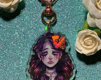 Flower Crying Monster Girl 2.5" Acrylic Holographic Charm Keychain
