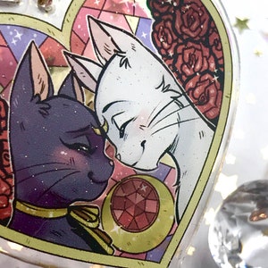 Luna and Artemis Cat Heart Acrylic Charm Keychain image 2