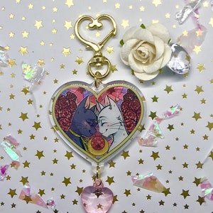 Luna and Artemis Cat Heart Acrylic Charm Keychain image 1