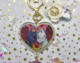 Luna and Artemis Cat Heart Acrylic Charm Keychain