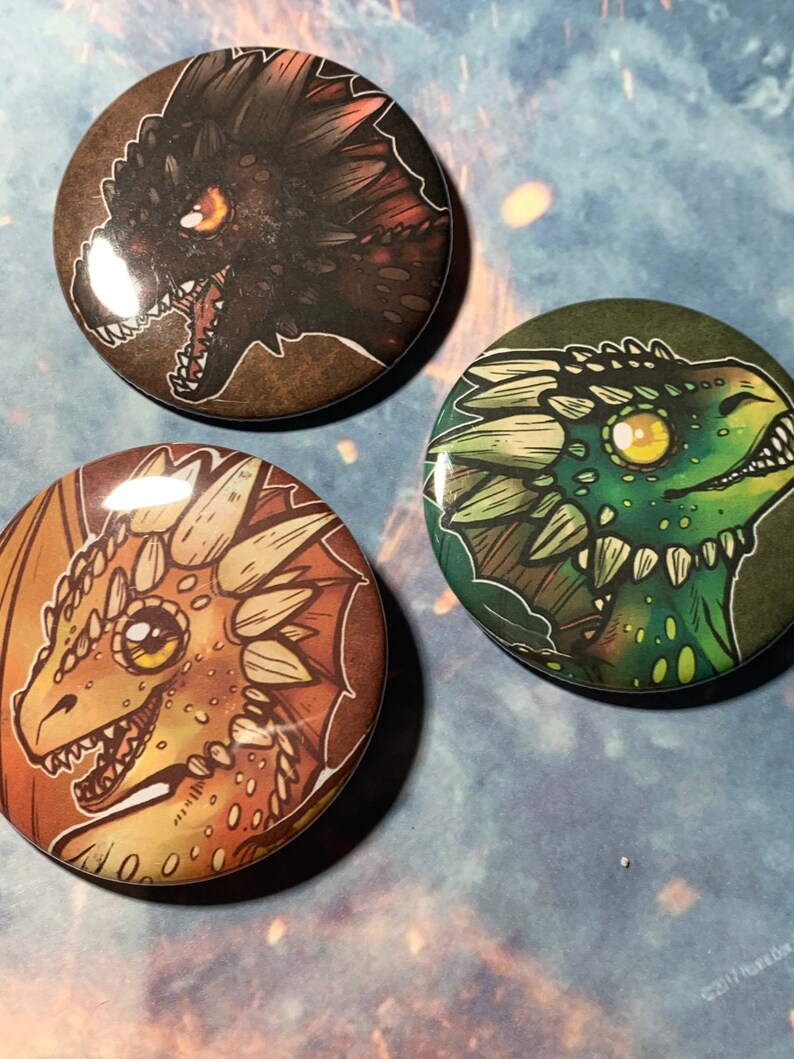 Game of Thrones INSPIRED Dragon Buttons Pins 2.25 WHOLE SET