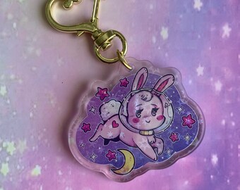 Space Bunny 2.5" Acrylic Holographic Charm Keychain