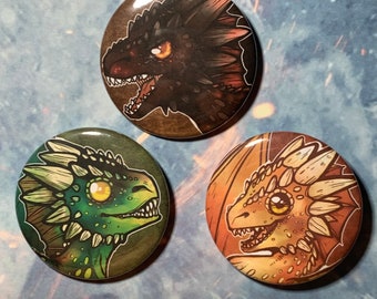 Game of Thrones INSPIRED Dragon Buttons Pins 2.25”