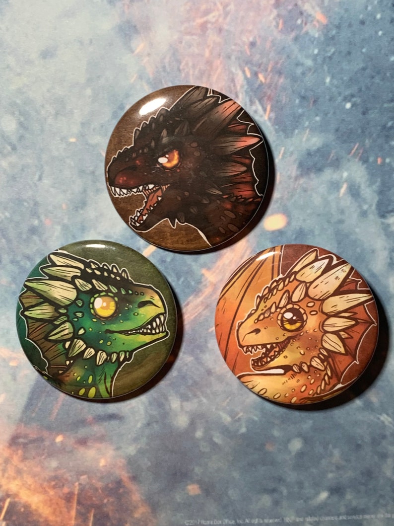 Game of Thrones INSPIRED Dragon Buttons Pins 2.25 image 1