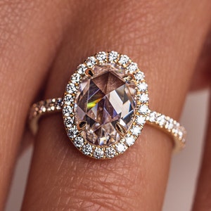 2.5 CT Oval Cut Moissanite Engagement Ring, Gold Halo Ring, Oval Engagement rings thin band Oval Diamond Ring, Anniversary Gift For Wife