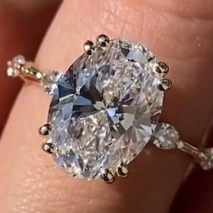 3 CT Oval Moissanite Ring, Oval Cut Moissanite Diamond Wedding Ring, Hidden Halo Ring, 14k Gold Ring, Promise Ring, Anniversary gift for her
