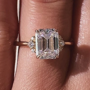 Emerald Cut 4 CT Moissanite Engagement Ring: Handmade Anniversary Ring