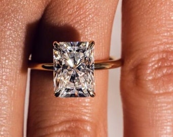 4 CT Radiant Cut Moissanite Engagement Ring, Radiant Cut Engagement Ring, Radiant Cut Solitaire Engagement Ring 14k Solid Gold Proposal Ring