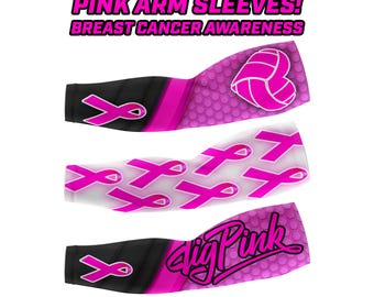Pink Arm Sleeves. Breast Cancer Awareness. Volleyball, Sports, Ribbons