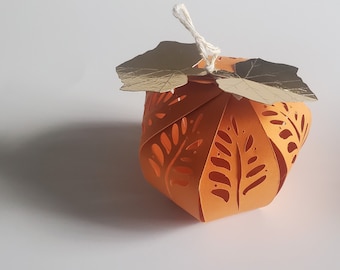 3d Pumpkin Favor Box, Fall Luminary, Halloween Treat Box, Thanksgiving Placeholder, Autumn Décor, pumpkin template, Digital Download