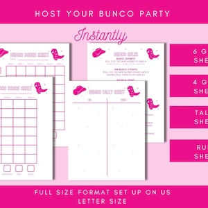 Cowgirl Bunco Game, Western Bunko Score card, Last Rodeo Bunco Party, Ladies Night Dice Game, Pink Bunco Printable