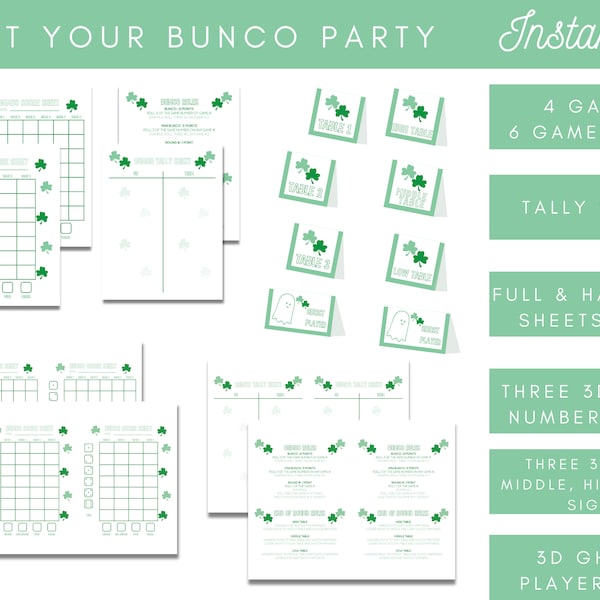 St. Patrick's Day Bunco Score Card Set - Fun and Festive Dice Game for Ladies Night!