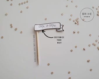 Adornos para cupcakes con cinta vintage: palitos de comida con monograma personalizado