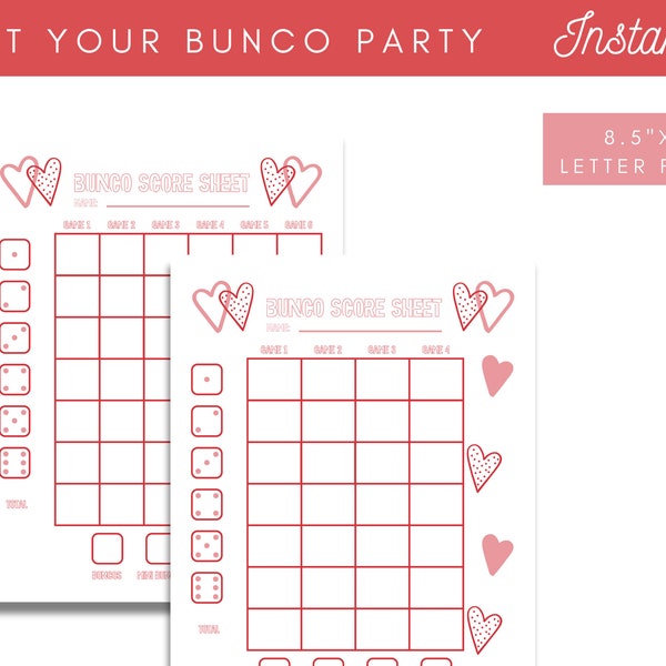 Galentines Day Bunco Game Valentines Day Bunco Score card Heart Love Bunco Party Ladies Night Game Galentines Day Dice Game Bunco Printable