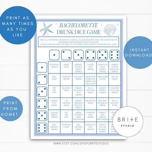 Coastal Bachelorette Party Game, Printable Coastal Bach Party Games Toast Drinking Game, Drunk Dice, Ladies Night Party