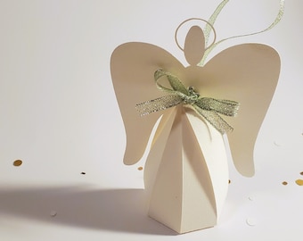 3D Angel Wings Christmas Favor Name Card Template, Winter Wedding Baptism Treat Box, Gift Tag Digital Download, Angel svg file Placeholder