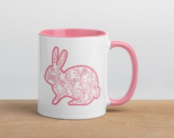 Floral Bunny Coffee Mug: Pastel Spring Kitchen Decor, Easter Gift