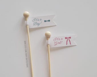 Adornos personalizados para cupcakes con banderas para revelar el género: Baby Shower de niño o niña