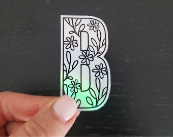 Custom Floral Initial Holographic Magnet - Personalized Locker & Fridge Decor - Chrome stylish initials
