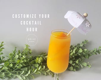 Sombrillas de cóctel personalizadas - Adornos de bebida personalizados para despedidas de soltera Sombrillas de cóctel para decoración de fiestas Adorno de bebida para la novia