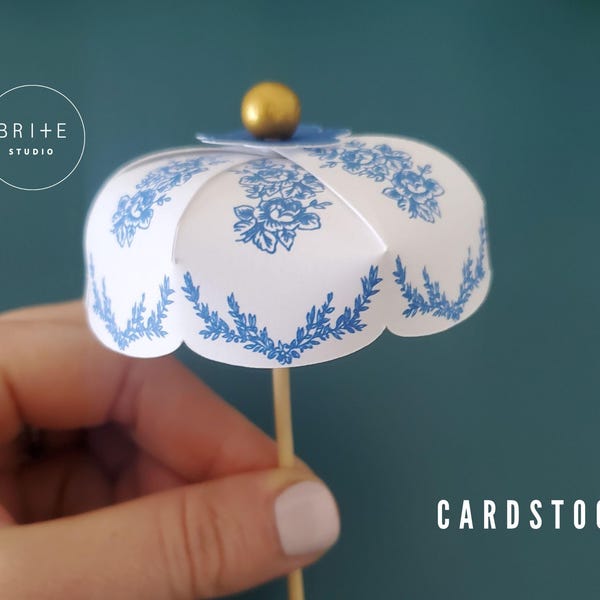 Chinoiserie Toile Umbrella for Aperol Spritz & Garden Bridal Shower Floral Wedding Cocktail garnish Afternoon Tea Baby Shower decoration