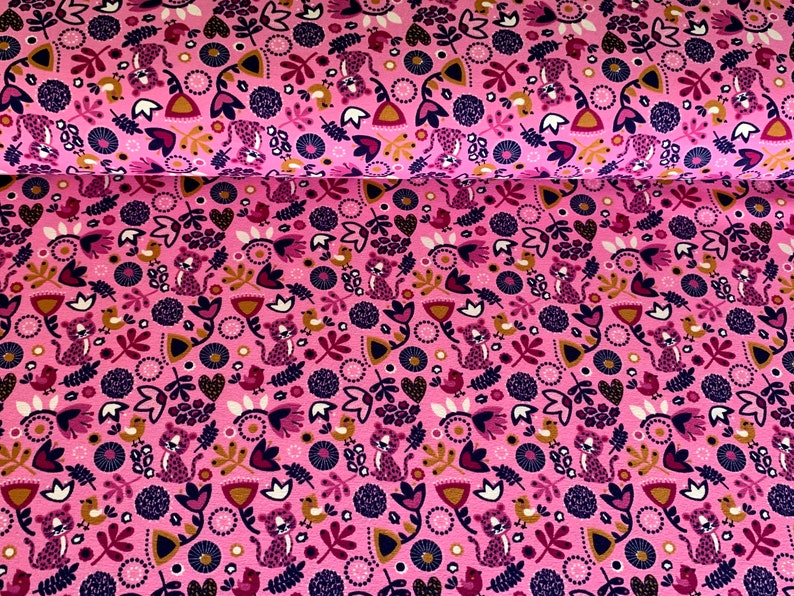 cotton lycra Flower tigers on pink cotton jersey fabric stretch knit fabric sold by the metre fabric for girls extra wide fabric