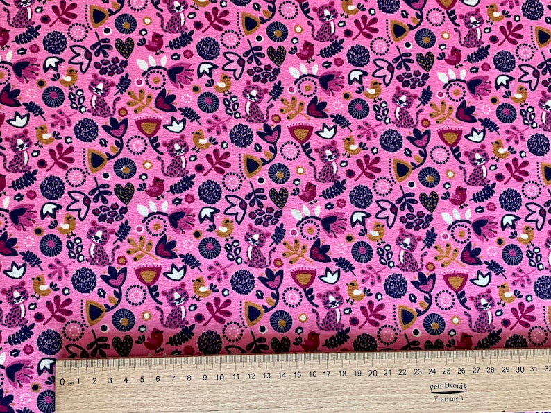 cotton lycra Flower tigers on pink cotton jersey fabric stretch knit fabric sold by the metre fabric for girls extra wide fabric