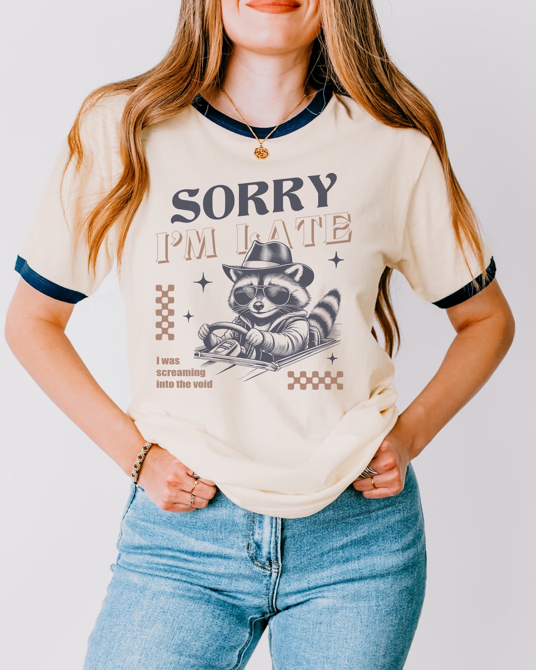 Sorry Im Late Vintage Unisex Cotton Ringer T-shirt, Funny Raccoon ...