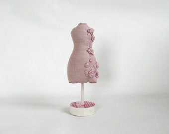 Decorative Bust Pincushion Mannequin 22 cm Vintage Style Embroidery Roses READY TO SHIP Handmade