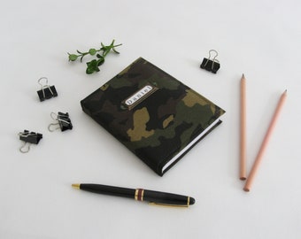 A6 Notizbuch Camouflage Personalisiert Handgebunden mit Baumwollstoff bezogen