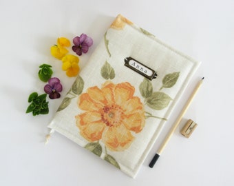 A5 Notebook Yellow Peasant Rose Personalized Hand-bound covered with linen fabric