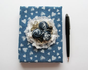 A6 Notebook Bullet Journal Rose Heart Hand-bound covered with cotton fabric