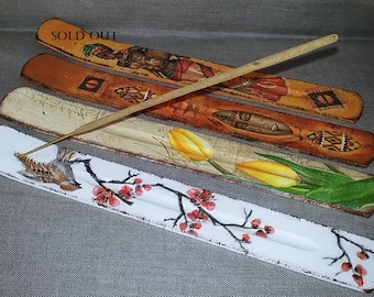 Incense holders,wooden incense holders,decorated incense holders,gift for woman, gift,birthday gift,brown incense holders