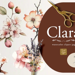 Set of 50 plus Watercolor Cherry Blossom, Watercolor Cherry Blossom, Watercolor Whimsical Cherry Blossom, Cherry Blossom Clipart