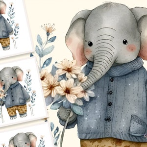 Elephant Clipart, Watercolor Elephant, Whimsical Elephant, Clipart for Crafters, Whimsical Elephant, Nursery Wall Art, Instant Download