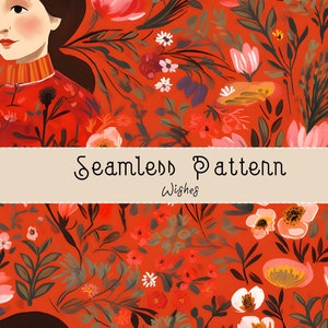Folk Pattern, Floral Folk Pattern, Floral Seamless Pattern, Floral Background, Botanical Background, Seamless Repeat, POD Allowed